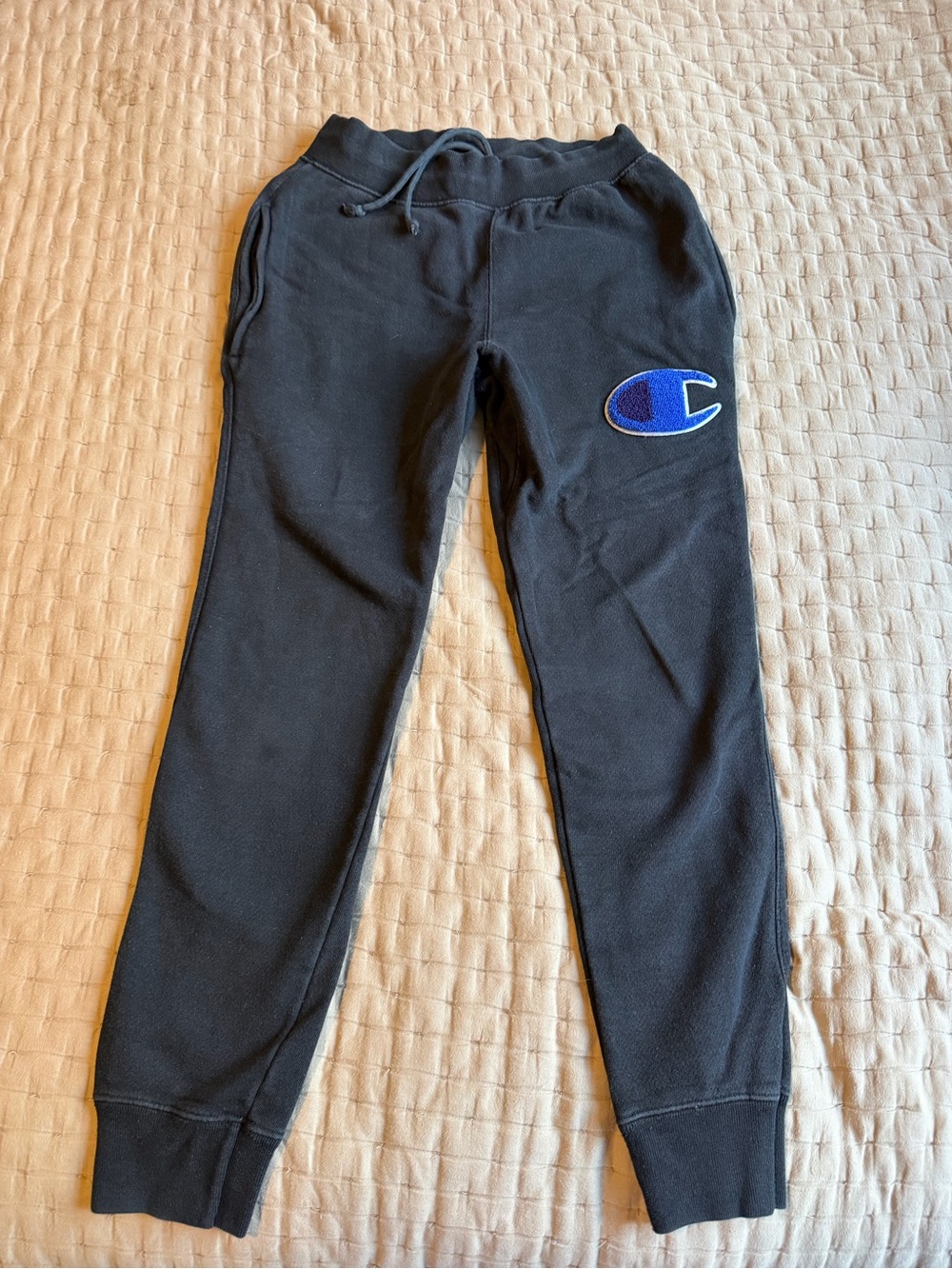 Champion Reverse Weave Kids Black Fleece Jogger Pants with Logo Size Small